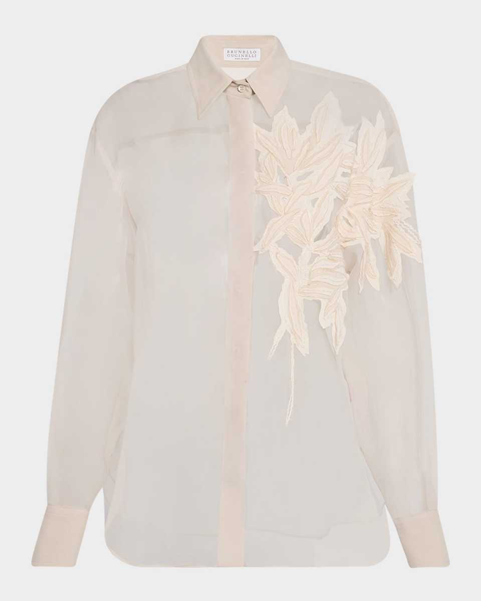 Laser Cut Crispy Silk Chiffon Blous